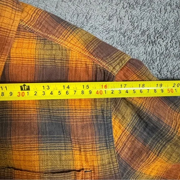 Carbon 2 Cobalt Mens Bonfire Plaid Orange Black Long Sleeve Button Up Shirt Med - Picture 8 of 9